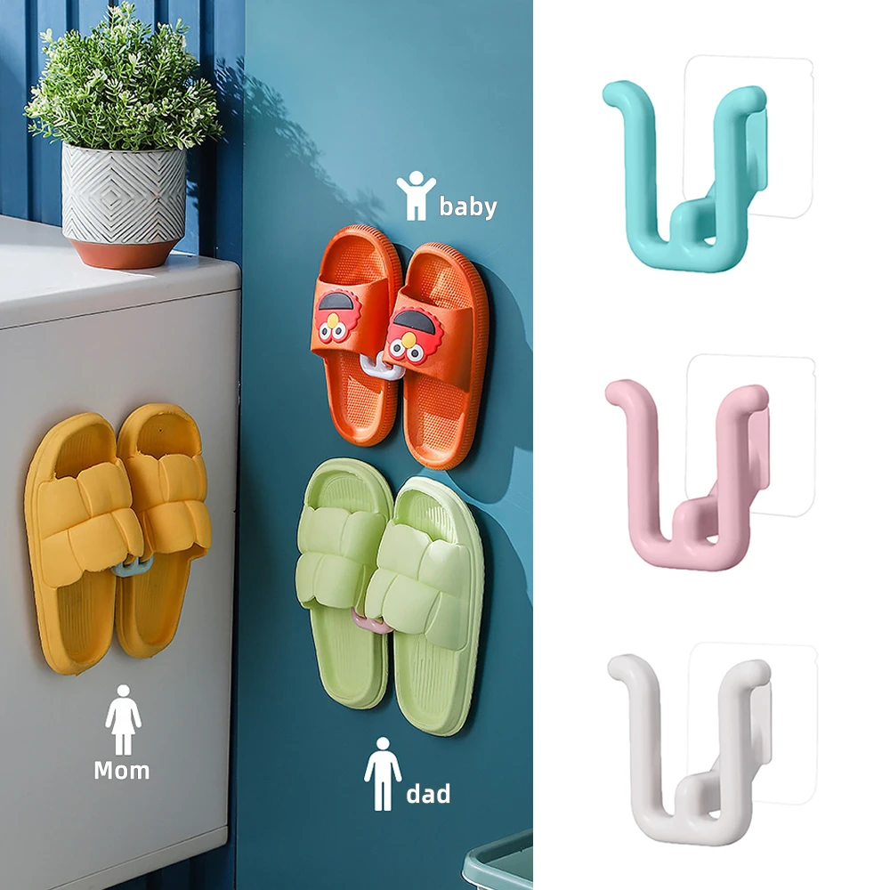 Shoe Rack Slipper Rack Self-adhesive Bathroom Simple Slipper Hook Wall Mounted Bedroom Storage