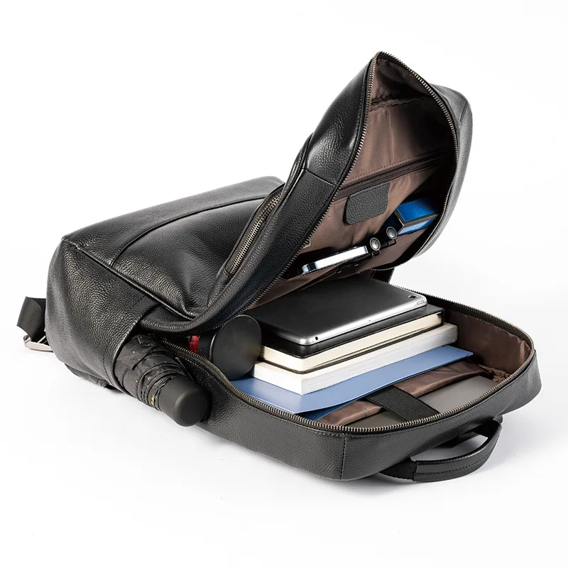 Natural Cow Skin Men's Backpack Genuine Leather Boys Shool Backpack High Quality Teenager Travel Bag Big Waterproof Notebook Bag