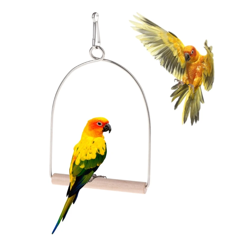 Parrot Hammock Toys Bird Swing Perch Wooden Stand with Metal Hook Small Birds Chew Toy Easy to Hang for Finch Canary
