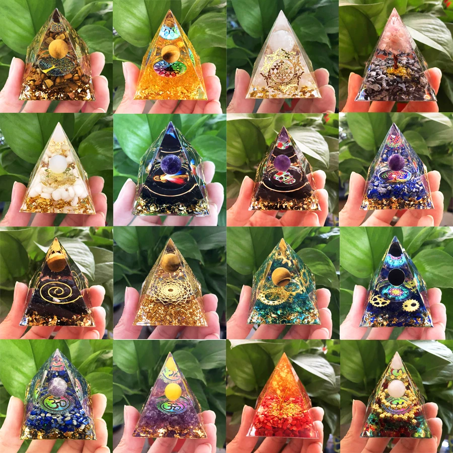 Orgonite Pyramid Energy Generator Amethyst Stone Pendulum Reiki Chakra Meditation Healing Crystals Tool Room Decorations