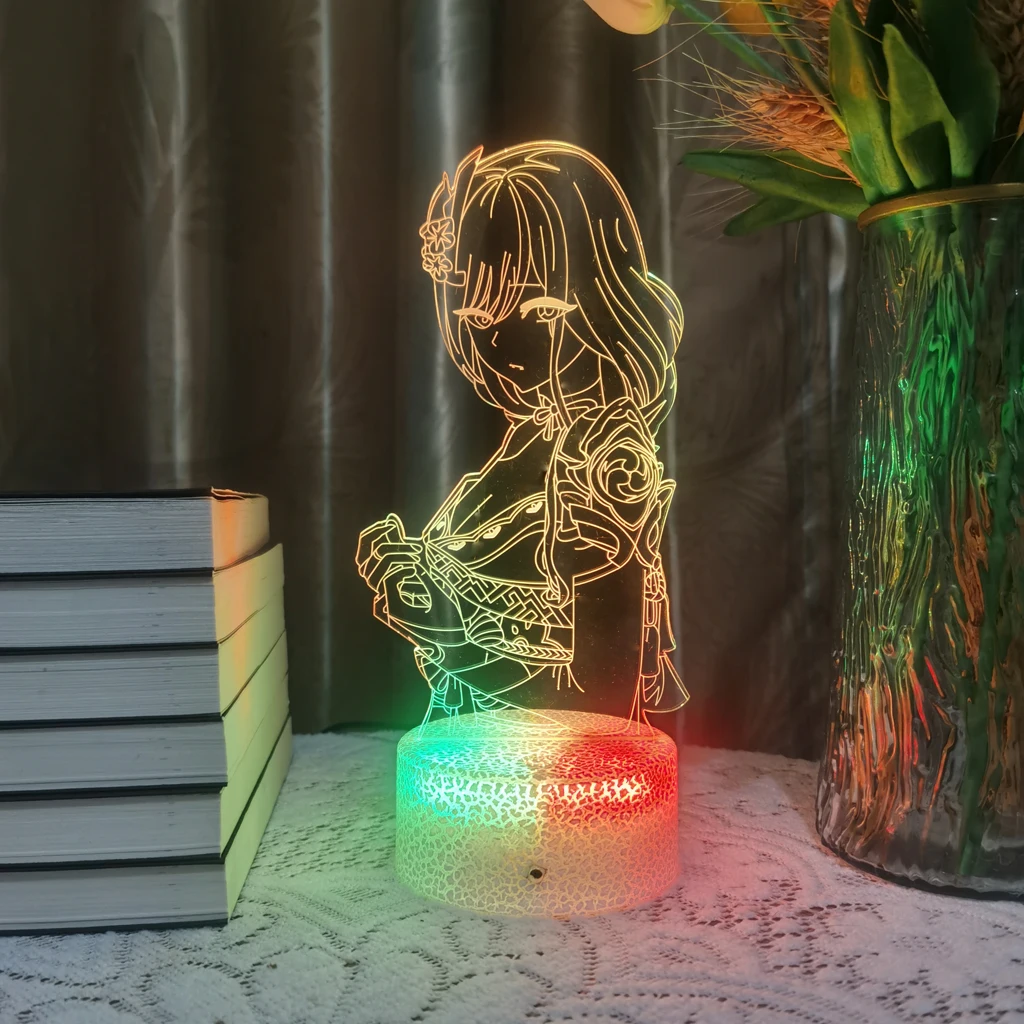 

3D Led Anime Raiden Shogun Lamp Genshin Impact Game Figure 7 Colors Night Light For Kid Home Decor Christmas Party Illusion Gift