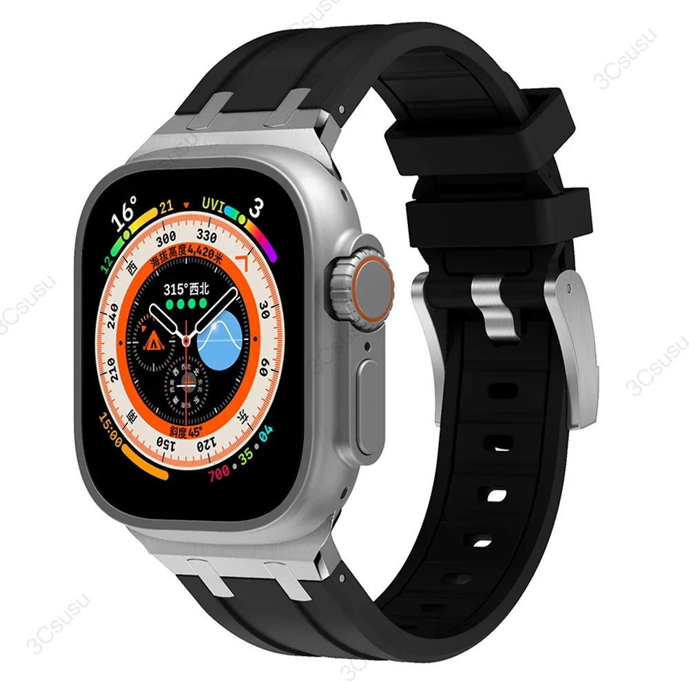 Titanium Tone Silicone Band with Metal Head