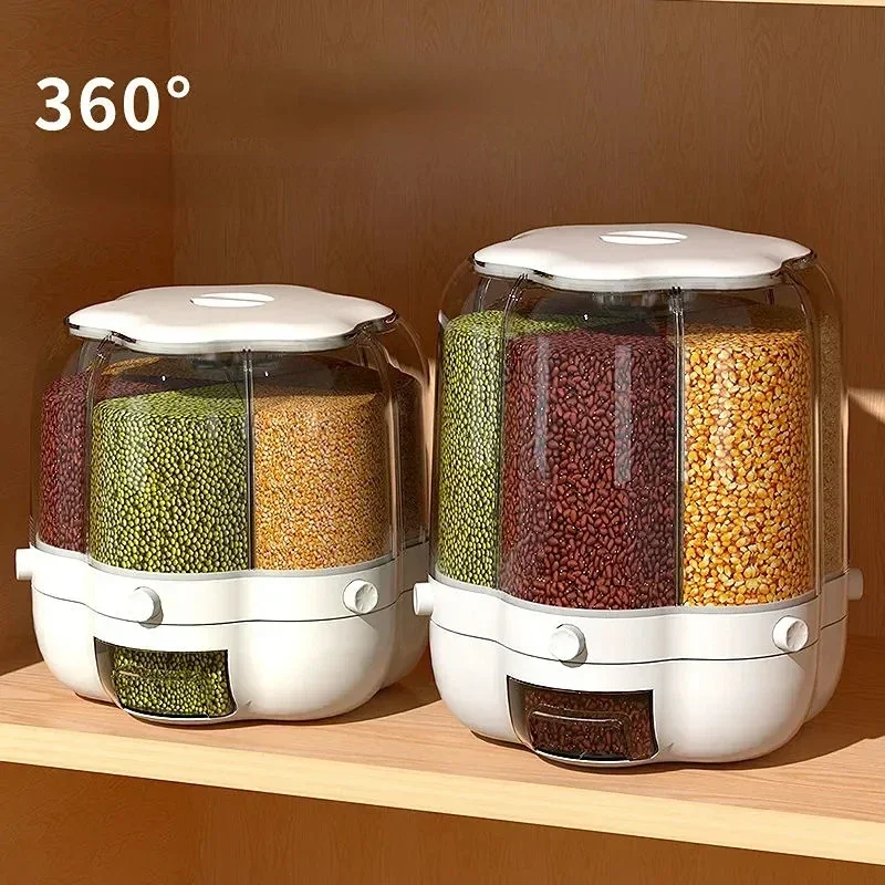 

Dispenser Box Organizers Storage Kitchen Sealed Food Tank Containers Container Grain Rice Rotating 360° Cereal