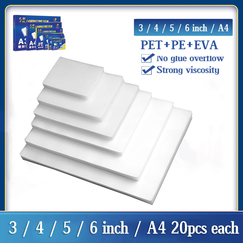 100pcs 80mic Thermal  Laminating Film 5 Size (3" 4" 5" 6 " A4) Pet+eva Plastifieuse For Roll Laminator Plastic Plastificadora