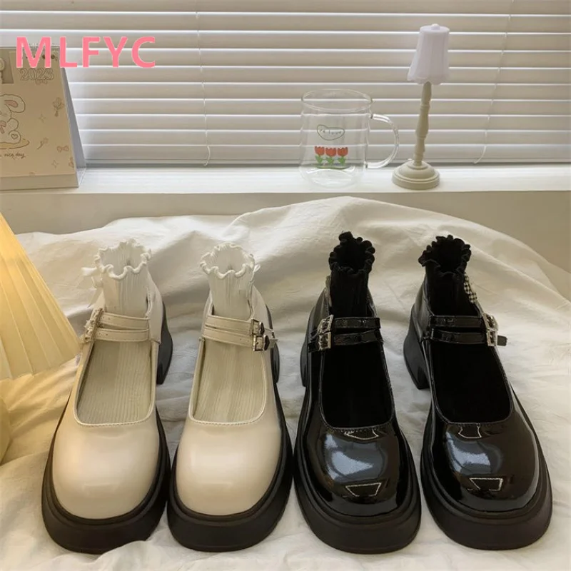 Black round toe thick soled women's shoes 2023 New Spring and Autumn Comfort Shallow cut Single Shoes Fashion Women Single Shoes