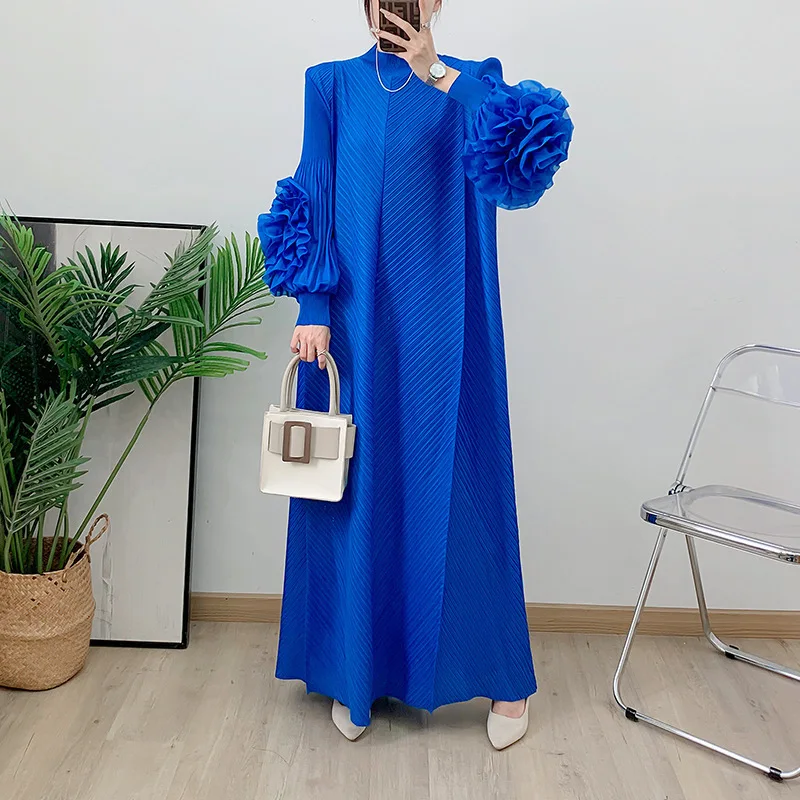 فستان LANMREM ذو ثنيات باللون الأحمر الخمري للنساء...