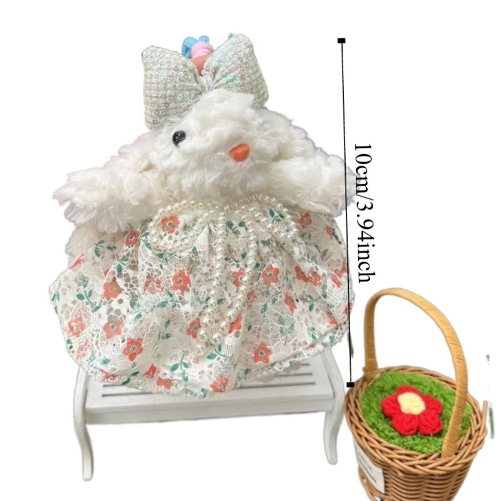 Princess Pearl Dress Bow Rabbit Keychain Stuffed Cartoon Rabbit Doll Keyring Soft Kawaii Drooping Ear Rabbit Pendant