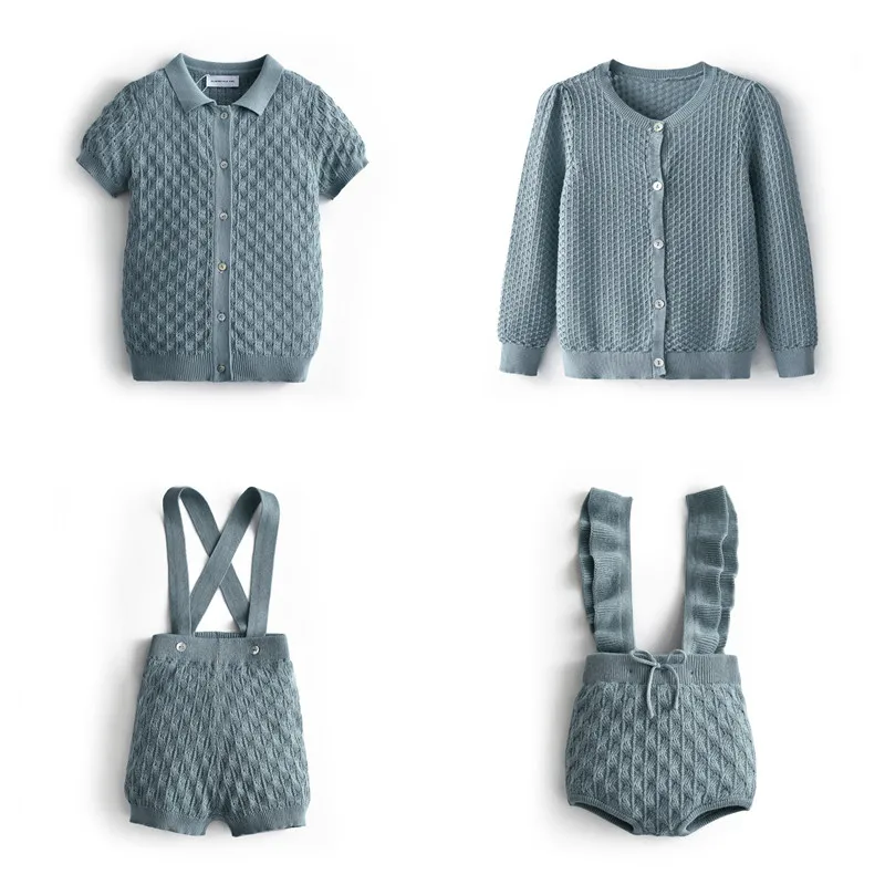 2022 Brother Sister Matching Clothes Summer Boys Girls Knitted Outfits