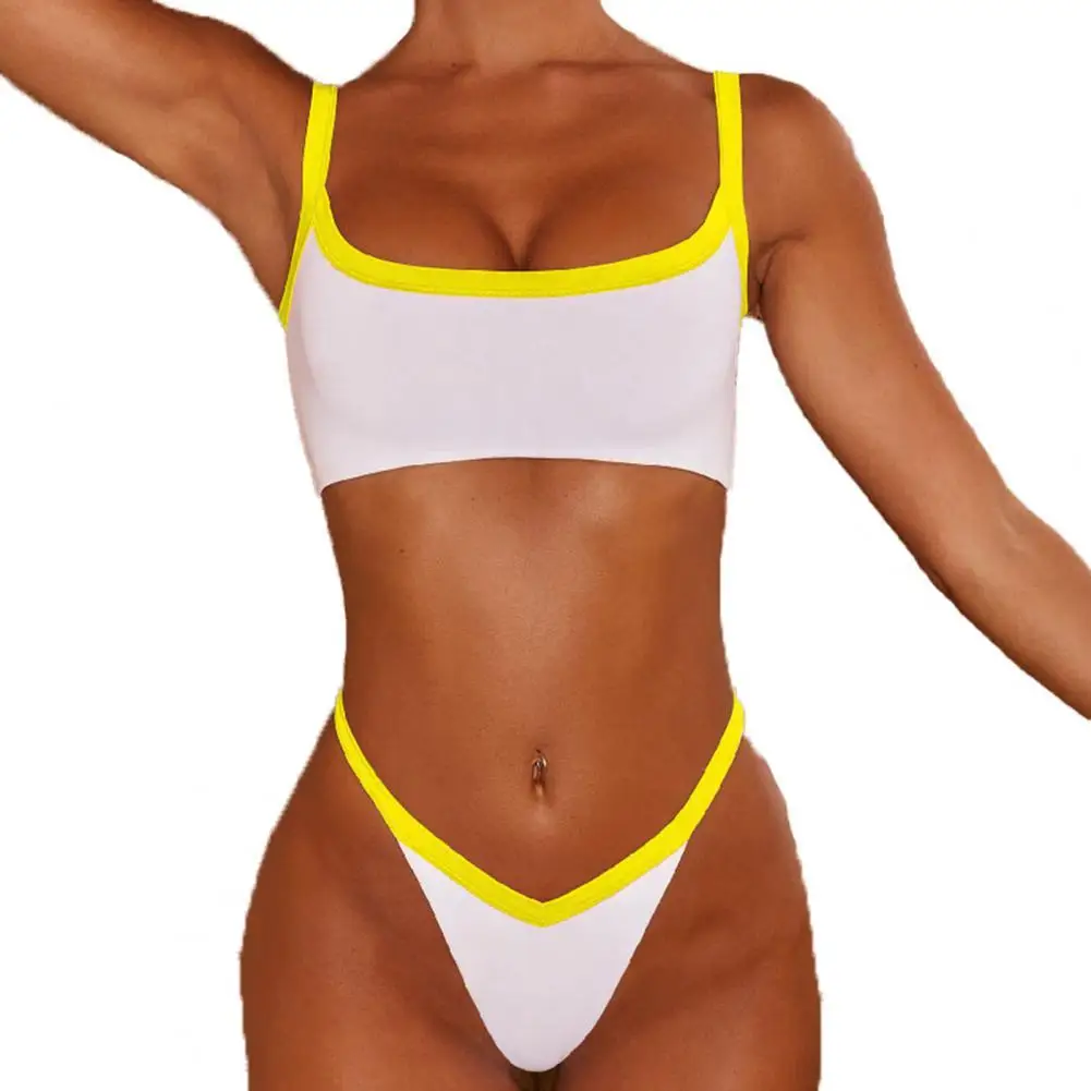 

Sexy Bikinis Set Straps U-neck Bikini Set Two Pieces Splicing Color Bra High Waist Panties Adjustable for Brazil Swimming