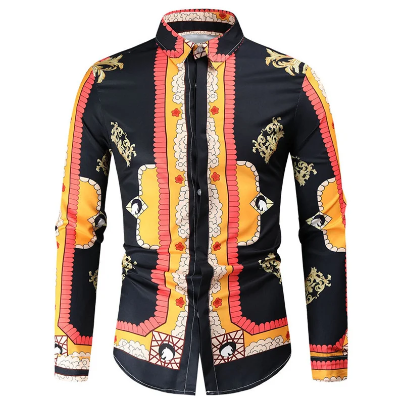 thumbnail image 1 of Camisa informal ajustada de estilo étnico distintivo nacional para hombre, blusas clásicas, camisas de manga larga con cuello vuelto, ropa de vestir, 1 of 5