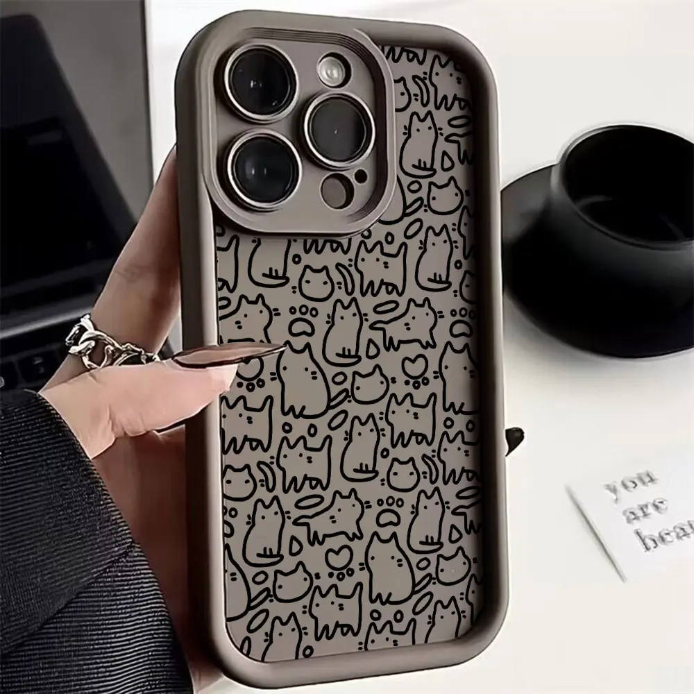 Charming Black Kitten Sketch Cat Phone Case Cover