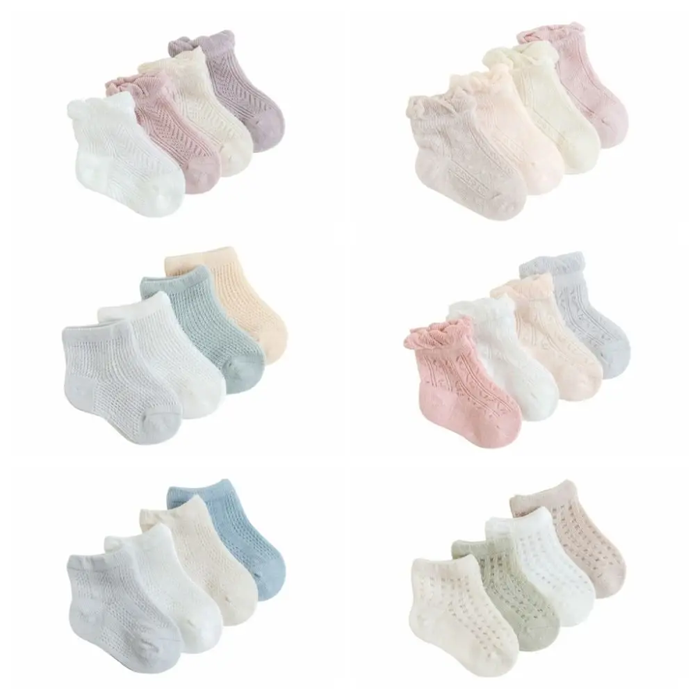 4Pairs Sweet Cotton Baby Ruffle Socks Non-slip Newborn Kids Mesh Tube Socks Infant Hollow Toddle Short Socks Princess