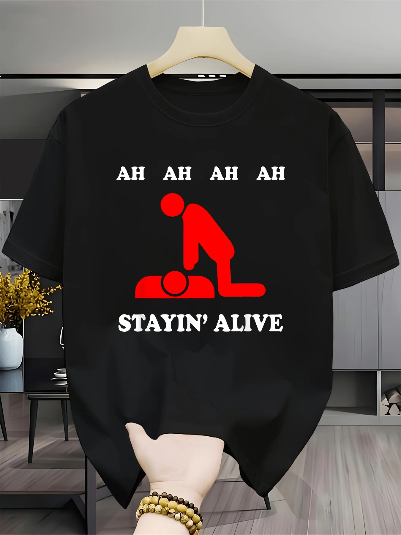 Men'S Stylish Round-Neck T-Shirt, Breathable CPR Shirt Featuring a Red CPR Graphic And Humorous CPR Training Text, Suitable for Everyday Wear And Outdoor Activities