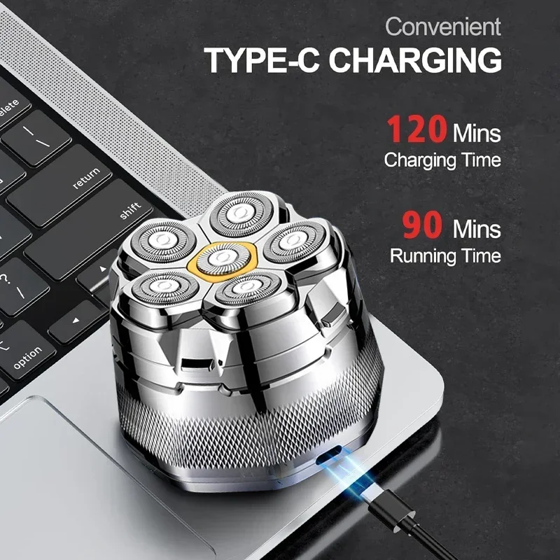 Tinsol Titanium Electric Head Shaver for Bald Men 6D Magnetic Razor Hair Trimmer Rechargeable LED Waterproof Face Hair Cutting