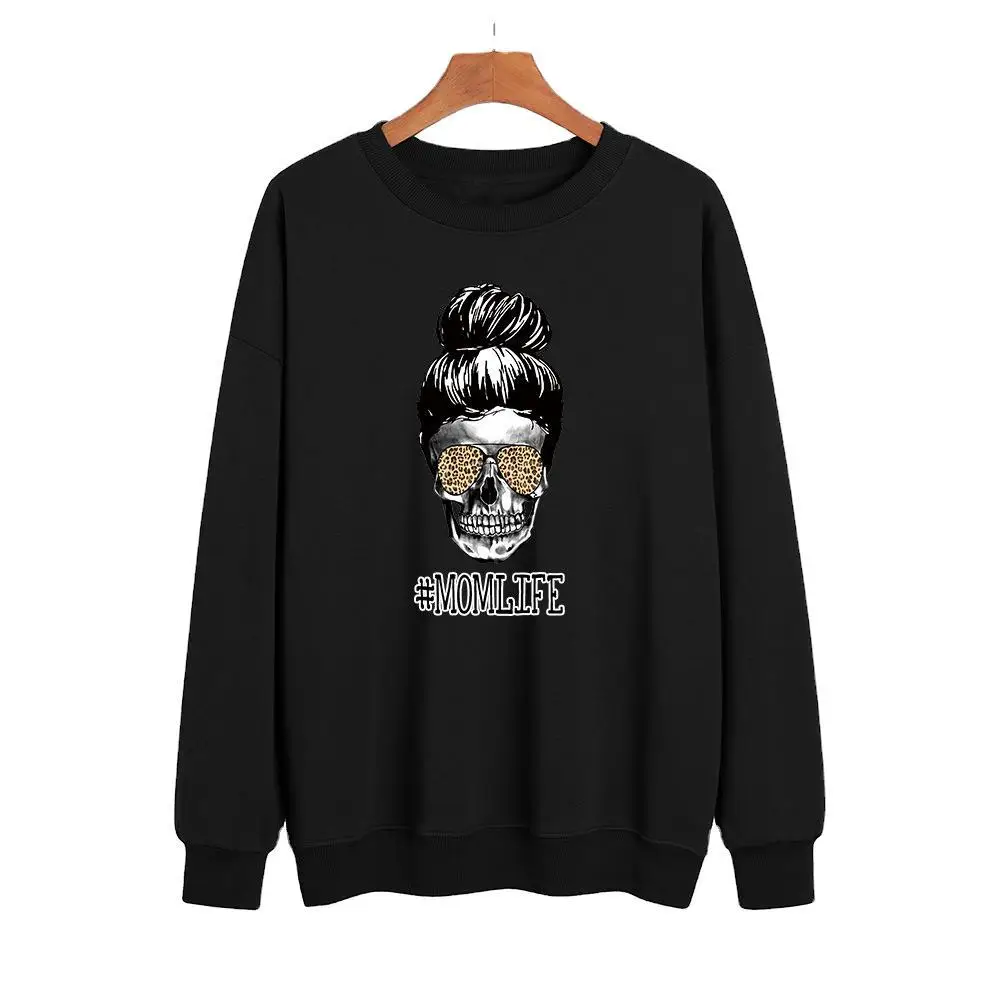 YRYT 2023 Autumn and Winter New Women's Mom Life Alphabet Leopard Print Fashion Street Crewneck Long Sleeve Pullover Hoodie