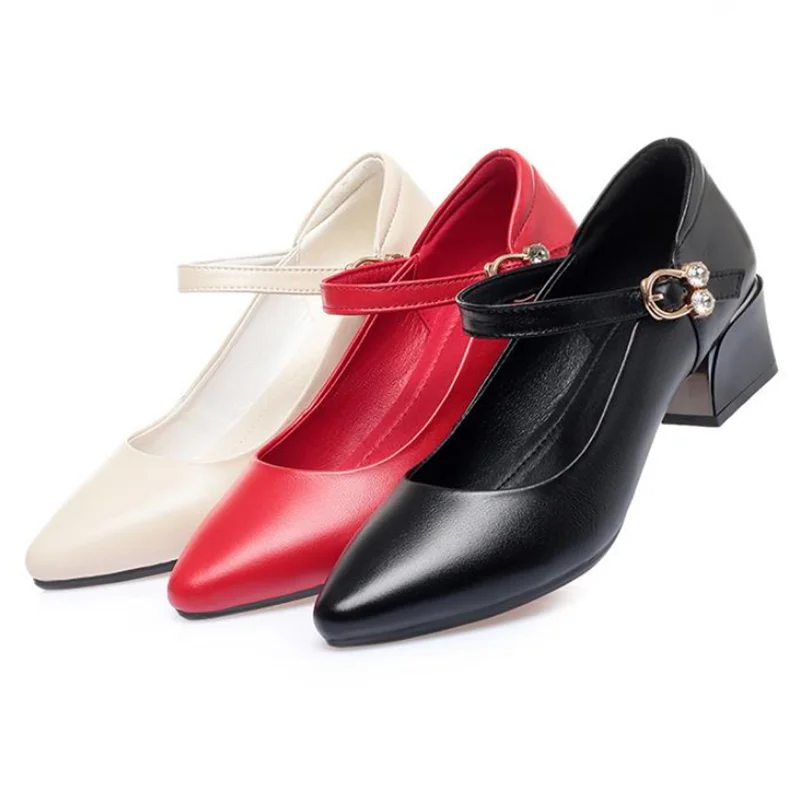 DIMANYU Women Office Shoes Large Size 41 42 43 Spring Genuine Leather Women Commuter Shoes Round Toe Shallow Mouth Ladies Shoes