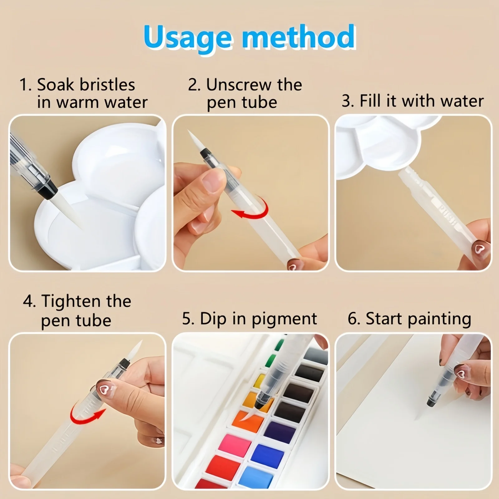 6pcs refillable watercolor pens, watercolor brushes for sketching, watercolor pens, anime comics 6