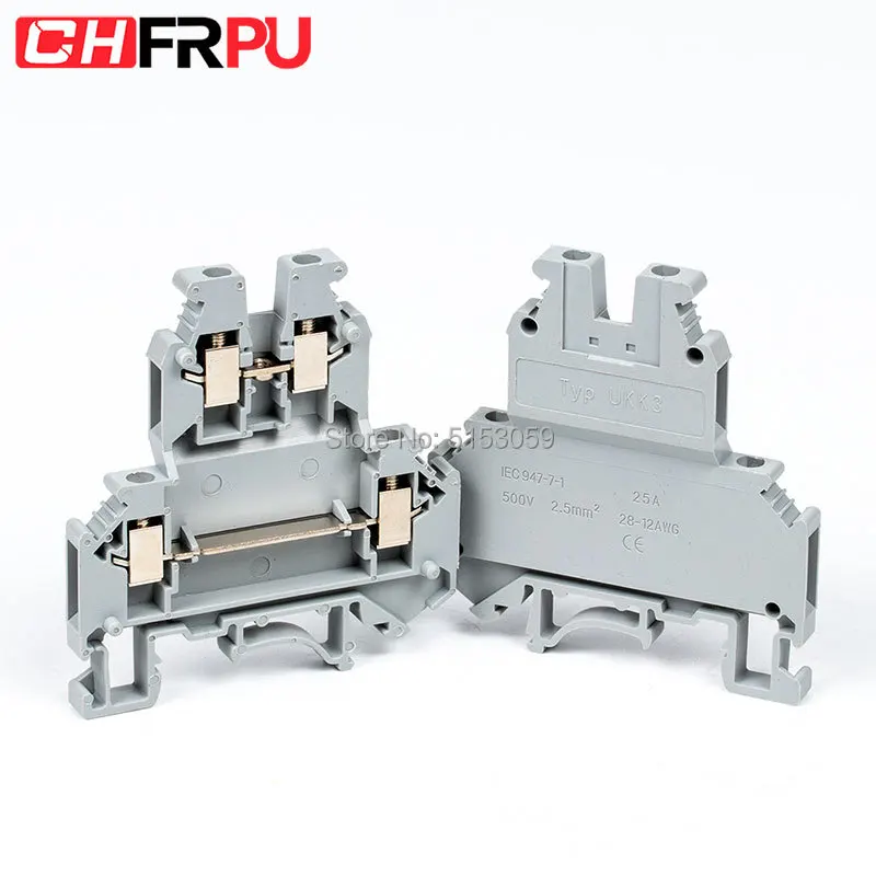 

10Pcs UKK-3 Din Rail Terminal Blocks UKK3 Connector Double Layer Terminal Blocks Screw Electrical Wiring