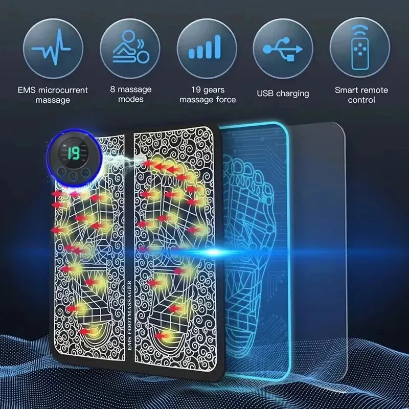 Electric Foot Massager Pad with 8 Modes and 19 Levels for Relaxation