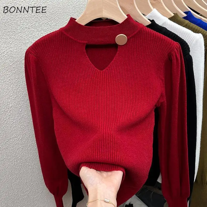 

Свитер 8 цветов, пуловеры, женские сексуальные осенние стильные модные женские пуловеры с вырезами, простая трикотажная одежда в Корейском стиле с коротким воротником