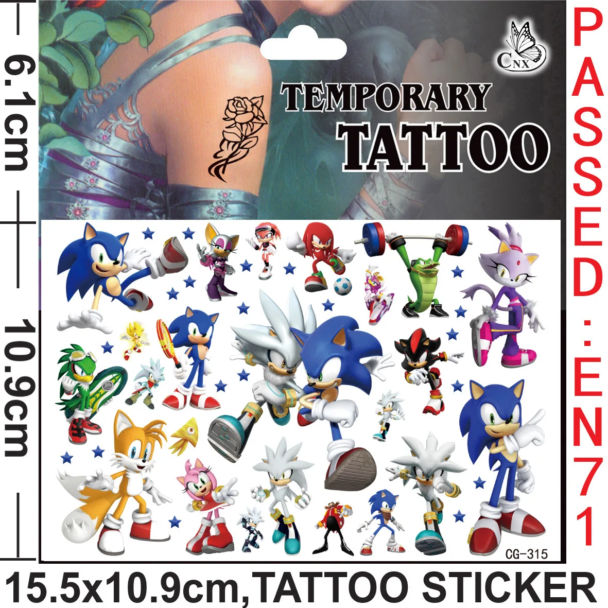 thumbnail image 1 of Pegatinas de tatuaje de dibujos animados de Sonic The Hedgehog, pegatinas impermeables de anime, lindas pegatinas para fiestas de cumpleaños, decoración, regalo para niños, 1 of 5
