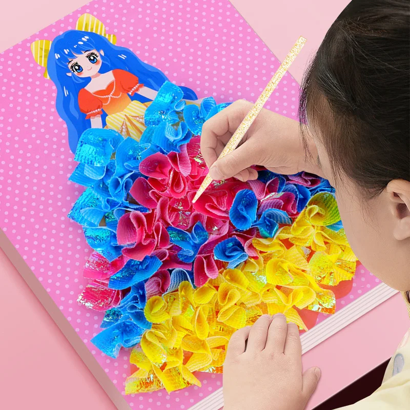 Funny Poke Puncture Painting Fabric Art Frenzy for Kids Girls Cartoon Animal Princess Children DIY Poking Drawing Dress Up Board - 3