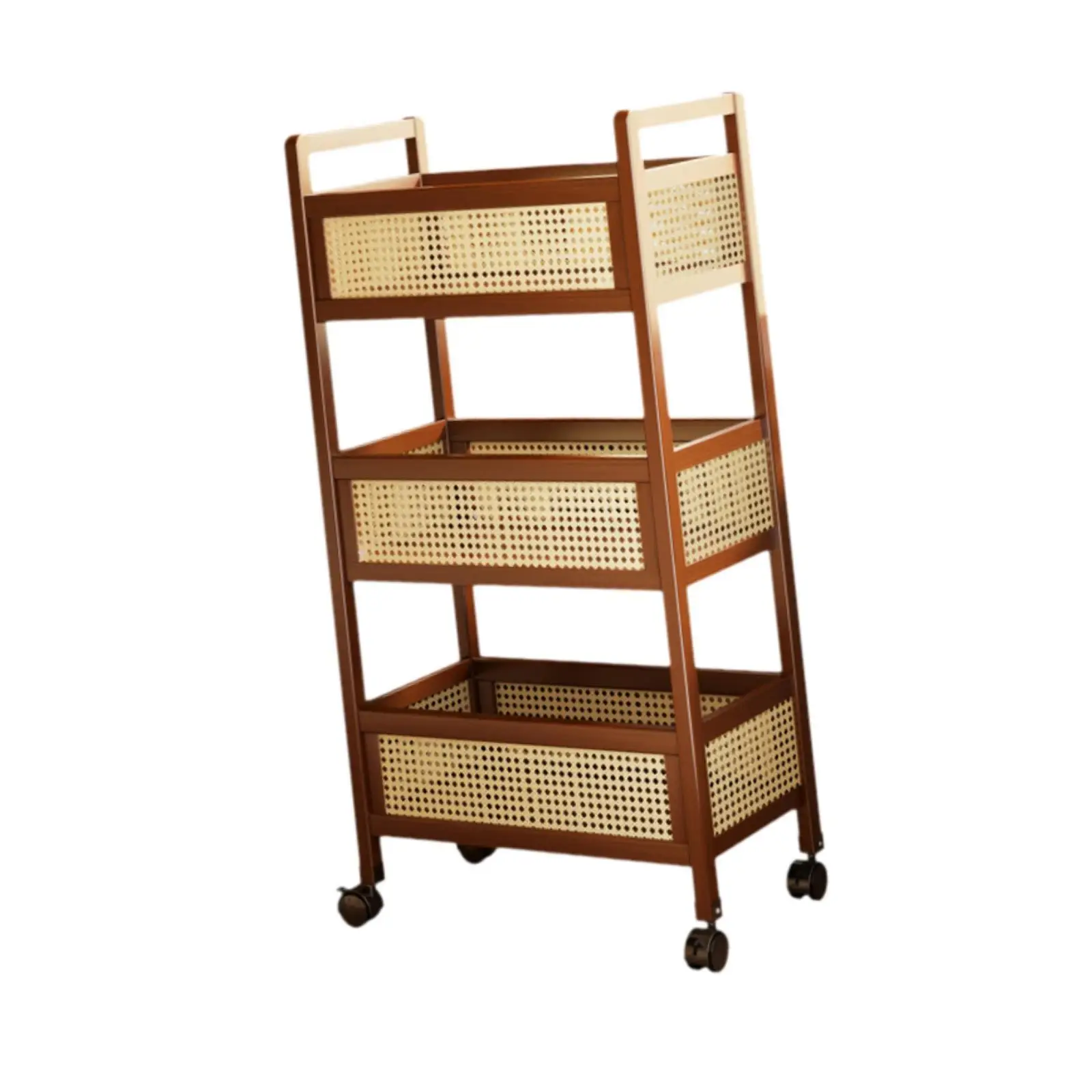 Wooden 3 Tier Rolling Utility Cart with Baskets Quick Installation for Home Office Versatile with Wheels 50x26x93cm Mobile Cart
