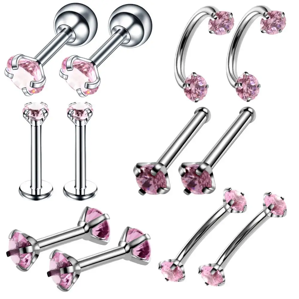 

Gofei Brand 12PCS/Set Crystal Labret Piercing Lip Nose Ring Eyebrow Piercing Helix Tragus Piercing Earring Stud Pircing Kit