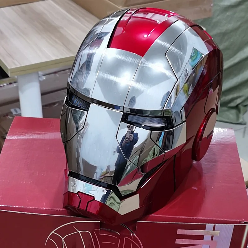 Iron Man Casco Elettrico 1/1 Mk5 Casco Telecomando E Controllo Vocale Luce Cosplay Led Ironman Pvc Action Figure Giocattoli Regali Per Bambini