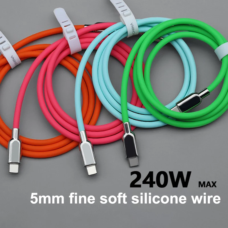 정교한 240W PD3.1 리퀴드 실리콘 USB C 타입-C 고속 충전 케이블 15 16 17 S23 S24 S25 리퀴드 실리콘 데이터 케이블