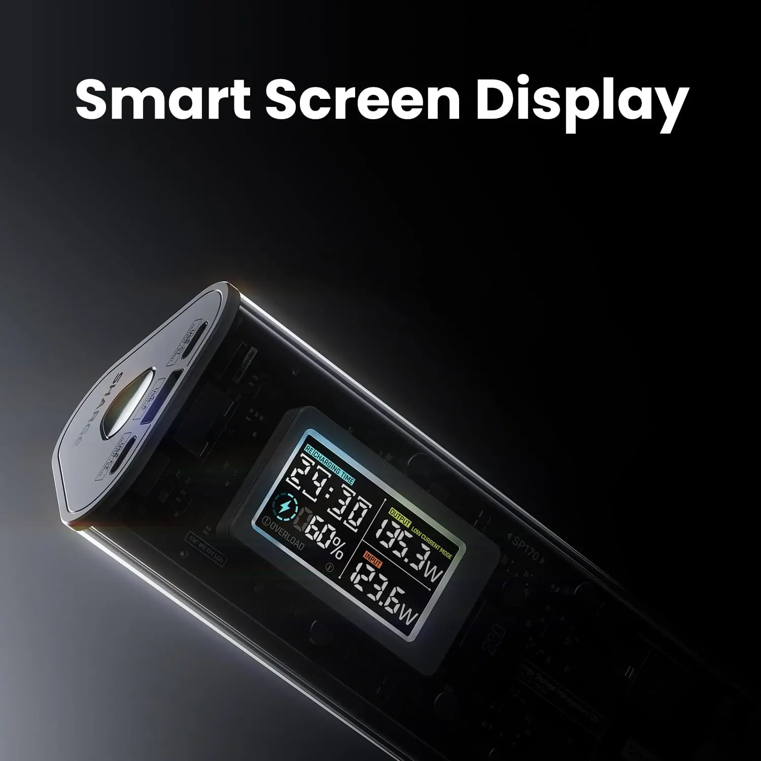 SHARGE Power Bank 24000mAh 170W Output Fast Charge with IPS Smart Screen Display IP66 Waterproof for MacBook Tablet iPhone 15pro 3