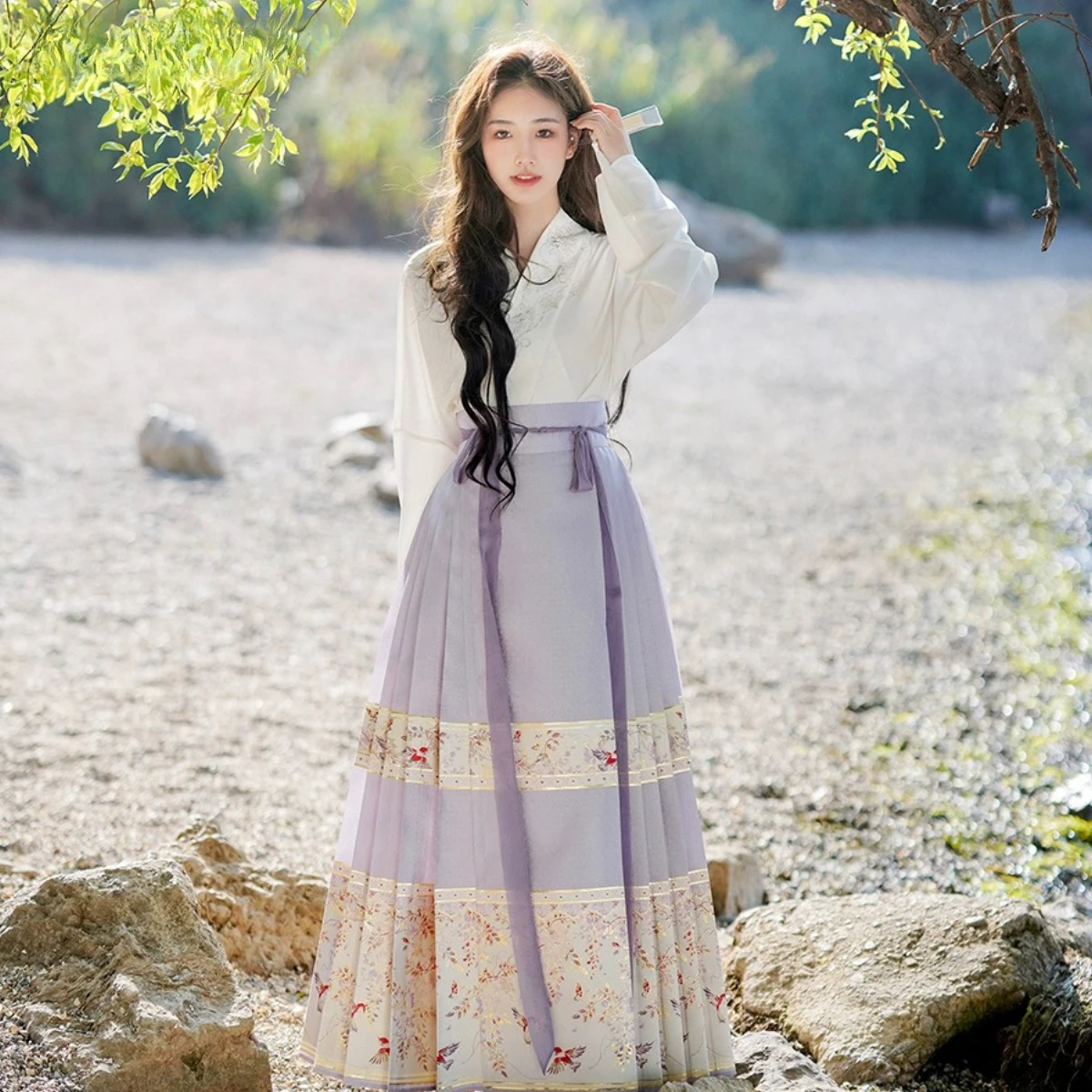 

Retro Chinese Improved Ancient Hanfu Style Ma Mian Skirt Loose Shirt Long dress two pieces Set for women daily hanfu Dress