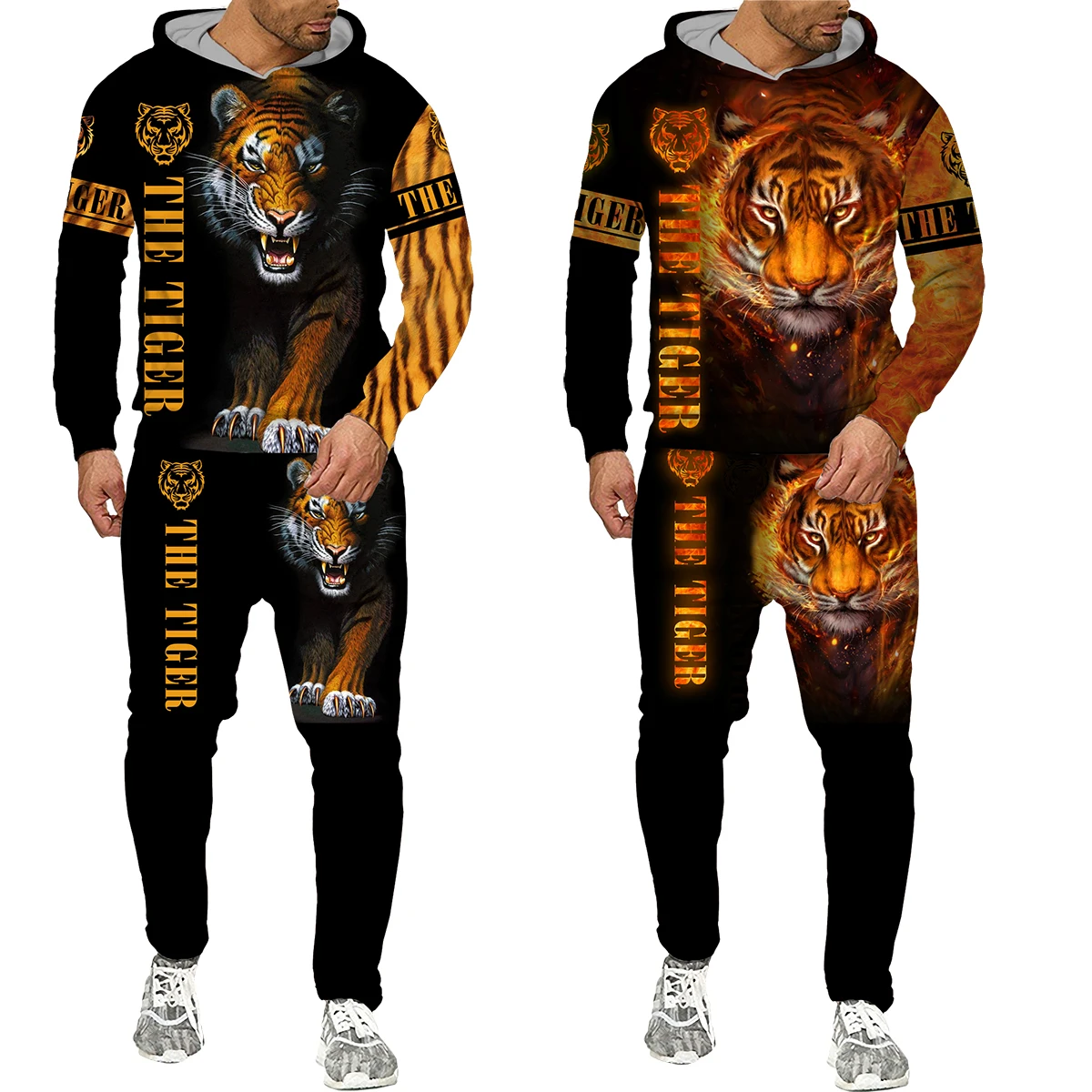 mens sweatsuits sets Men's Tiger Hoodie Set Full Sleeve Polyester and Cotton  spring and autumn Animal 3D Printed Sweatershirt Trousers Man Tracksuit mens matching sets