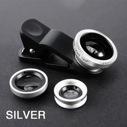Enhanced 3 - in - 1 Smartphone Camera Lens Kit with 0.67X Wide Angle, Fisheye, and Macro Lenses, Includes Phone Clip (Silver)
