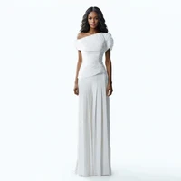 Chic Two Piece Sets For Women Diagonal Collar Short Sleeve Top High Waist Loose Pleated Wide Leg Pant Solid Set Female 1