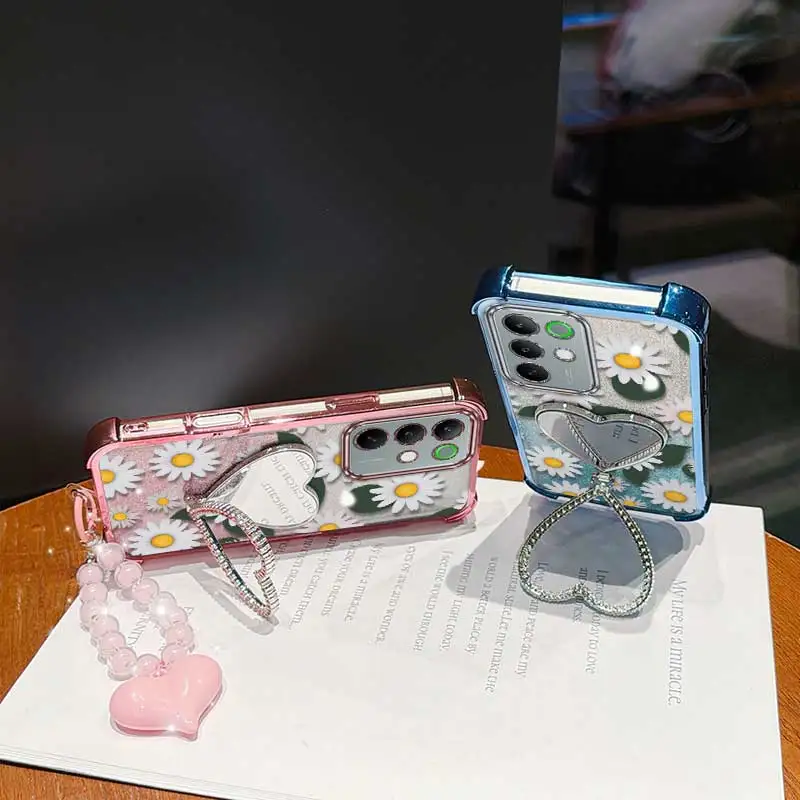 White Daisy Phone Accessory Set: Case, Lanyard, and Circular Stand