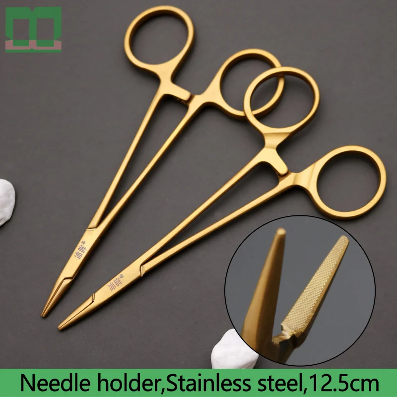 needle-holder-holding-steady-needle-forceps-corrosion-resistance-stainless-steel-125cm-gold-plating-medical-surgical-tool