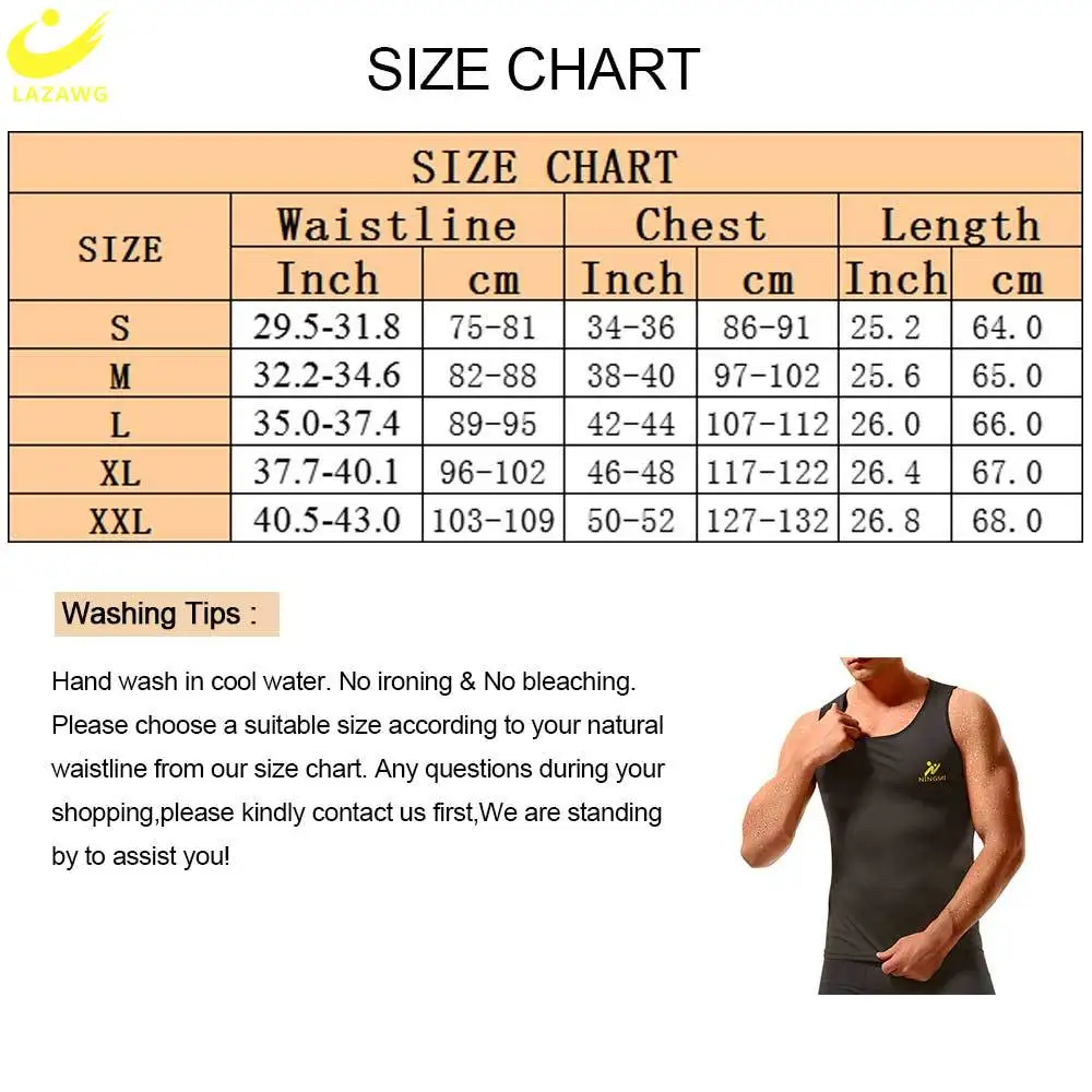 LAZAWG Sauna Suit for Men Pants Weight Loss Vest Workout Fitness Body Shaper Polyesters Slimming Shirt Waist Trainer Tank Top