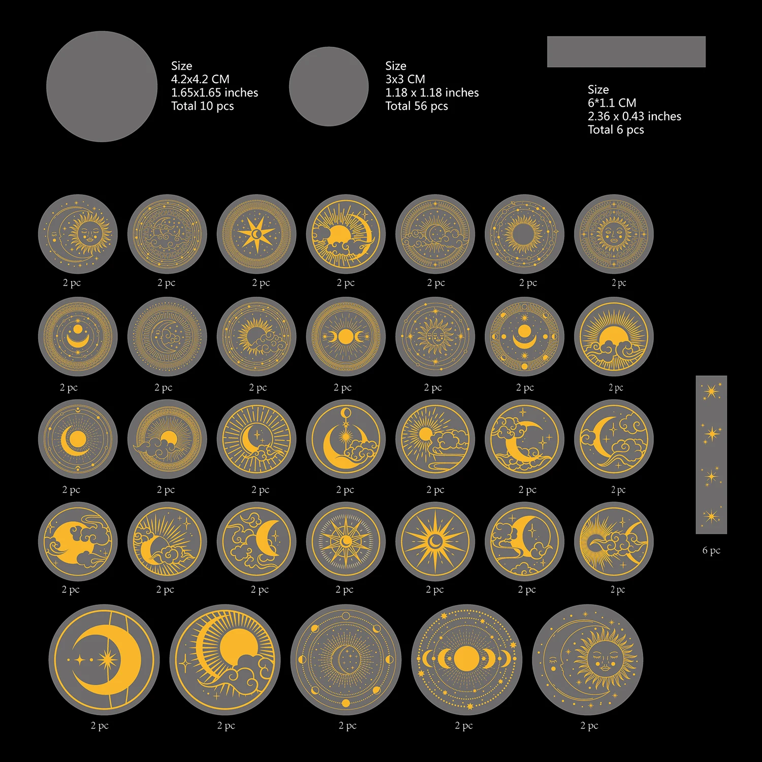 70 قطعة من ملصقات لاصقة PET الذهبية اللامعة المقاو...