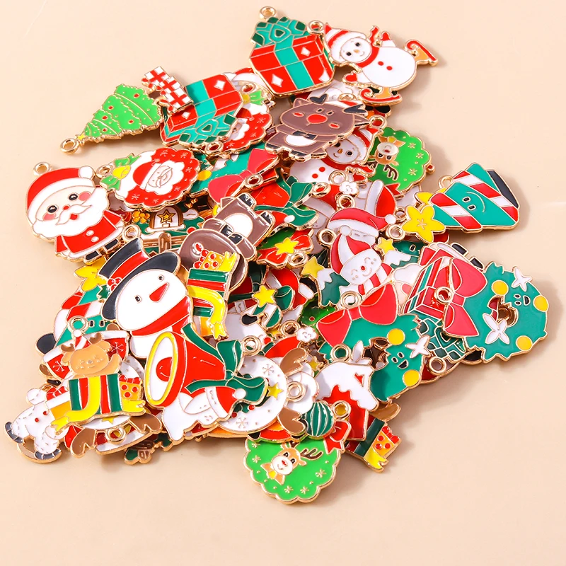 Leslie 10 Stück neue Emaille-Weihnachtsanhänger, Hirschglocke, Schneemann, Weihnachtsmann-Anhänger für DIY-Halskette, Ohrring, Schmuckzubehör – Detail 5
