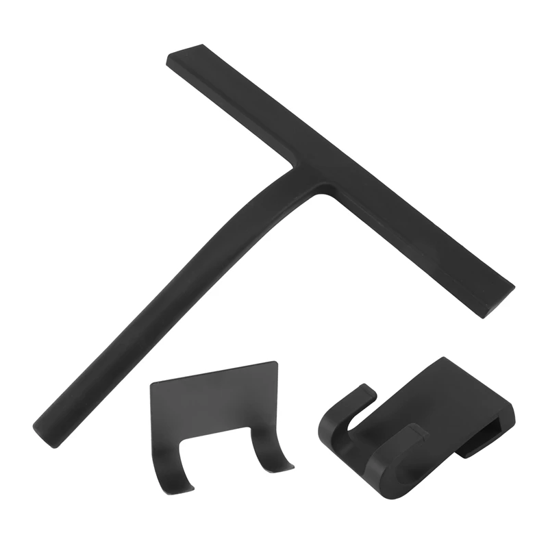 Shower Squeegee, Silicone Window Squeegee Black Wiper Without Drilling Shower Cleaner With Hanging Hook