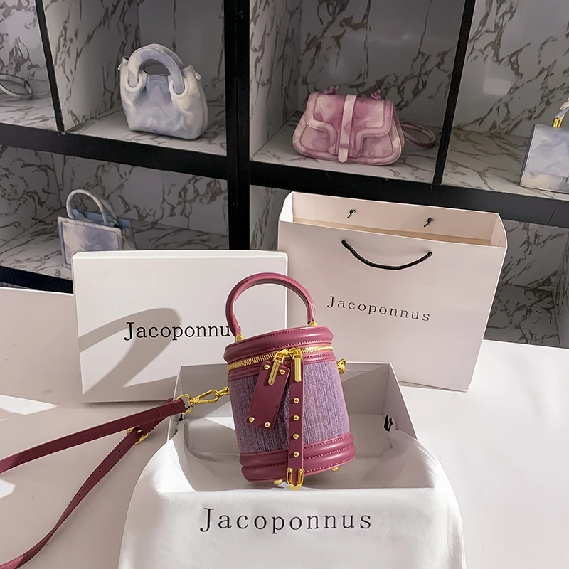 COY JACOPONNUS Leather Cylinder Bag New Senior Sense French Light Luxury  Portable Cross-body Bucket Bag Trend Bag