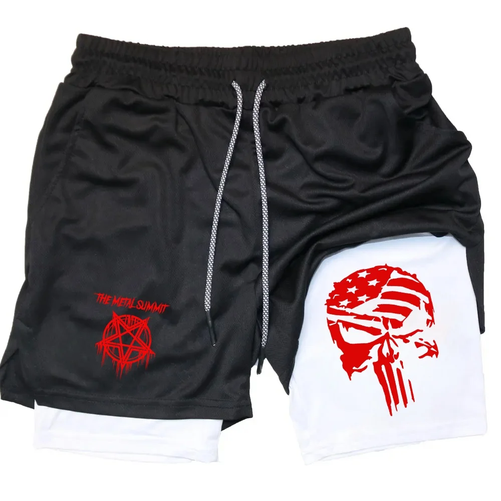 Men Anime Double Layer Shorts Gym Workout Printed Sports Multi-performance Training Quick-drying Jogging Pants Towel Pants M-3xl 2