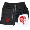 Men Anime Double Layer Shorts Gym Workout Printed Sports Multi-performance Training Quick-drying Jogging Pants Towel Pants M-3xl 2