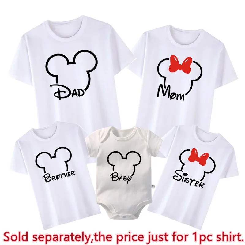 Disney Family Matching T-shirt Mickey and Minnie Head Shirt Cotton Dad Mom Brother Sister Tees Baby Rompers Family Trip Outfits 5