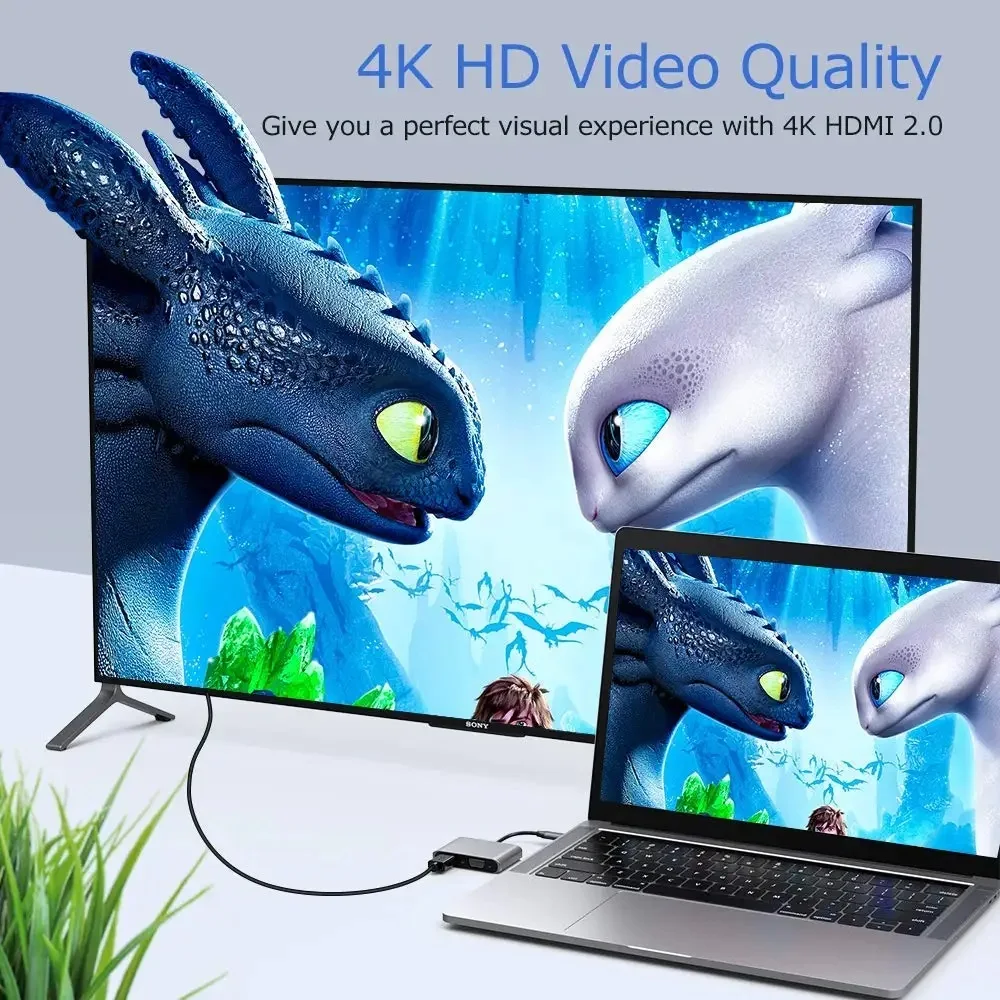 USB-C Type C to TV Adapter Fit HDMI 4K VGA USB3.0 Adapter 1 in 3 Hub Converter Cable Adaptor for Laptop Macbooks Chromebook