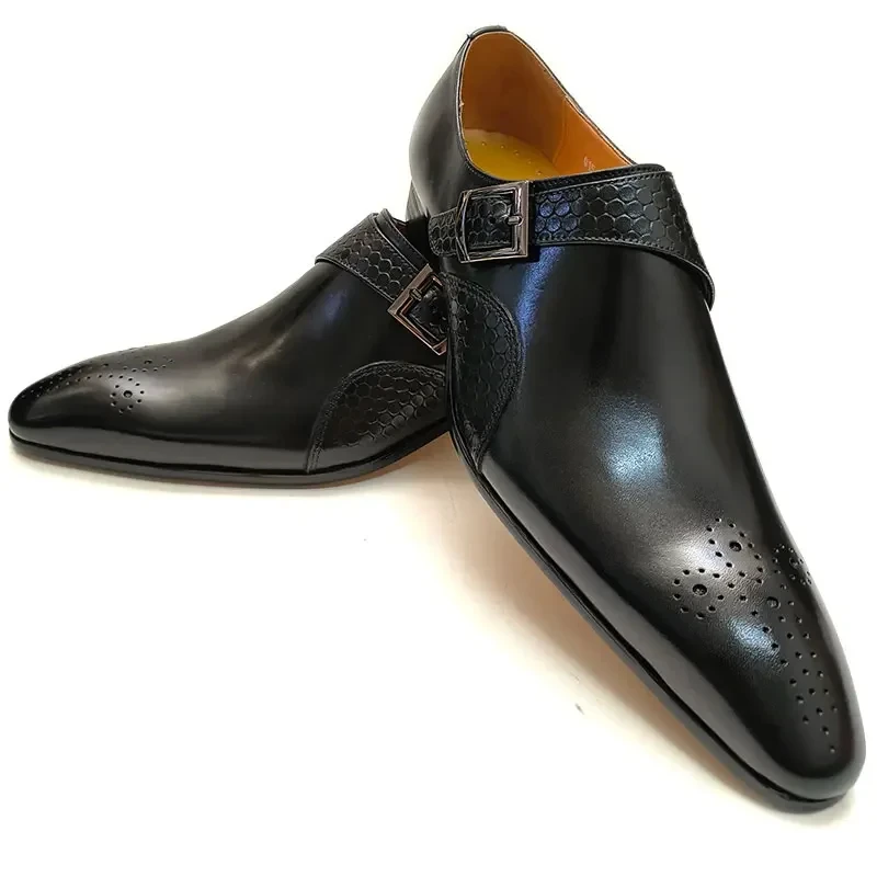Men Loafer Shoes Elegant Dress Formal Suit Breathable Leather Shoe No Slip Handmade Monk Adult Footwear Blue Black