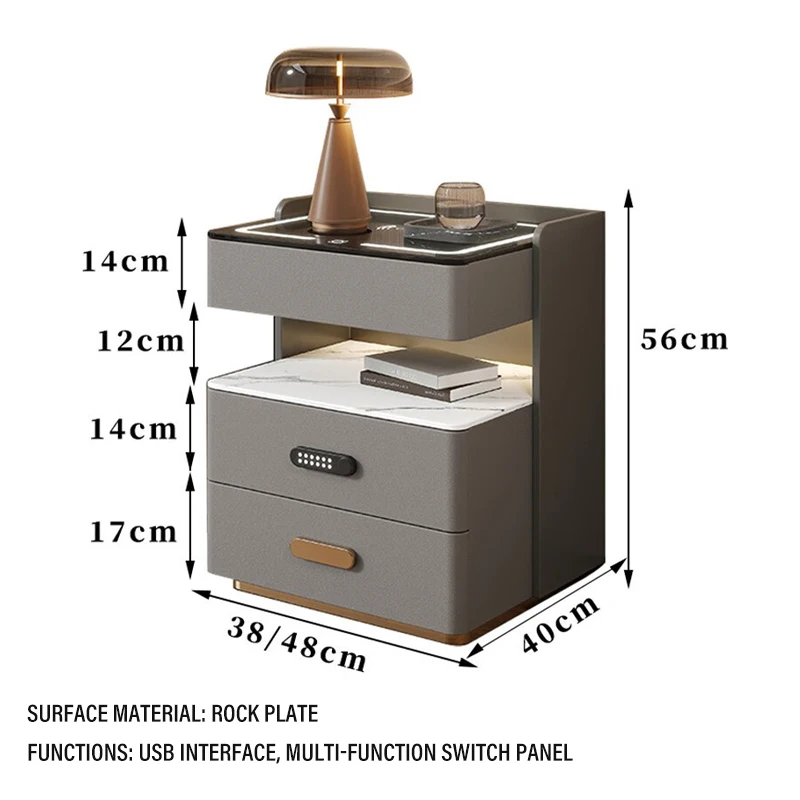 Multifunctional Intelligence Headboards Simple Modern Bedroom Nordic Log Storage Wireless Charging Bluetooth Speaker Nightstands