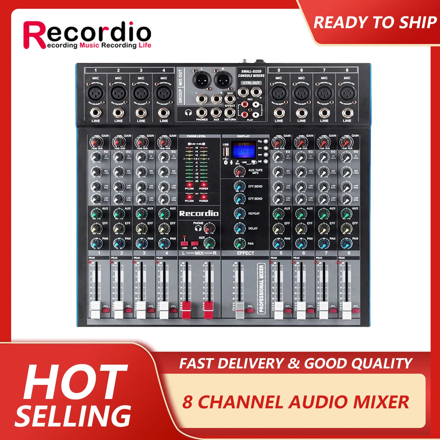 GAX-ET8 Professional 8 Channel blueteeth Audio Mixer USB High Bass Mixing Console MP3 Karaoke Amplifier DJ Equipment