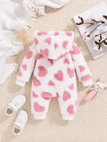 Baby autumn and winter baby long-sleeved long-legged love pattern onesie with cute hooded crawling clothes 2